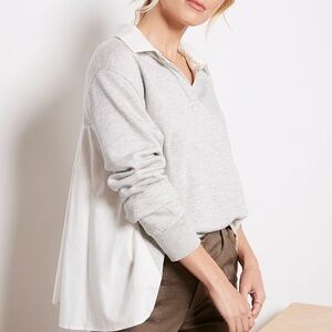 Monrow Poplin Mix Collared Sweatshirt XS